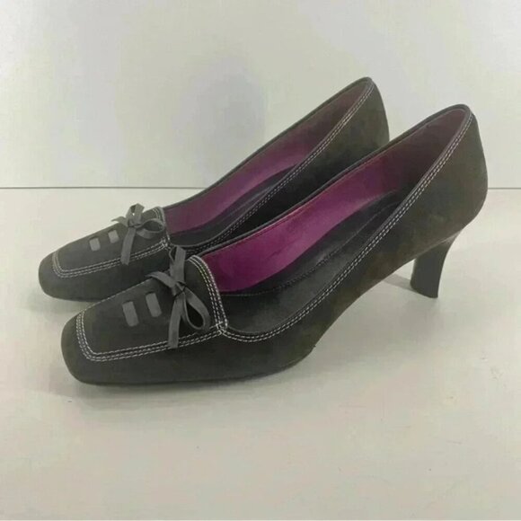 Cole Haan Chocolate Brown Suede Squared Toe Pumps Heeks Women’s Size 9.5B - Picture 2 of 12